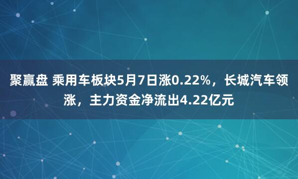 聚赢盘 乘用车板块5月7日涨0.22%，长城汽车领涨，主力资金净流出4.22亿元