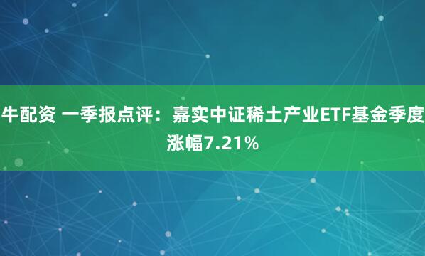 牛配资 一季报点评：嘉实中证稀土产业ETF基金季度涨幅7.21%